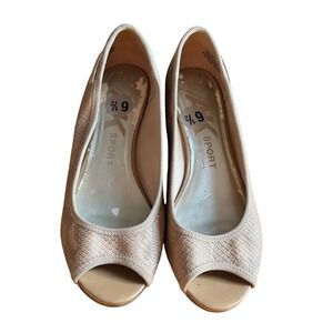 Anne Klein Sport Women's Beige Textured Peep Toe Wedge Heels Size 6 1/2